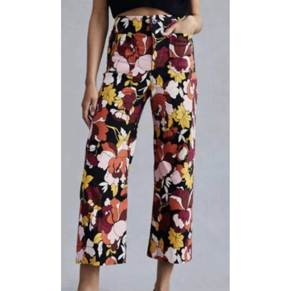 MAEVE Anthropologie The Colette Crop Wide Leg Floral Pants 31P Cottagecore Retro